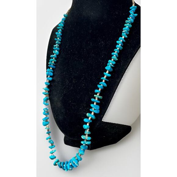 Vintage Native American Navajo Graduated Turquoise and Heishi Bead Necklace 24” - Picture 3 of 15